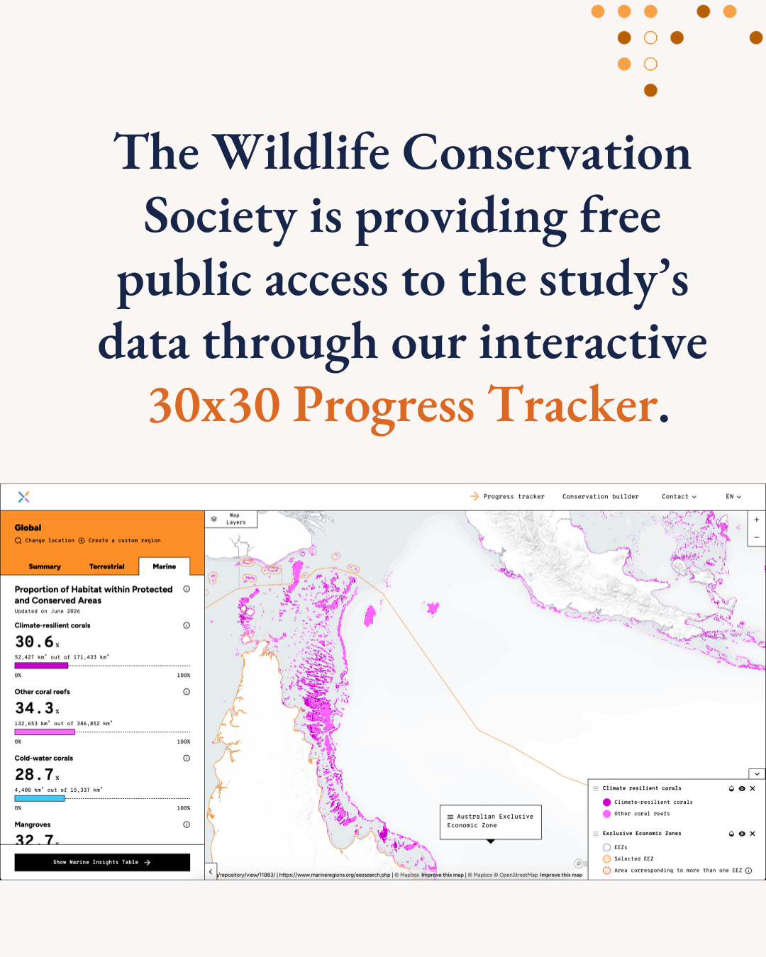 The Wildlife Conservation Society is providing free public access to the study's data through the 30x30 Progress Tracker